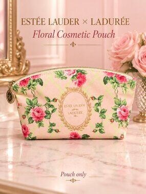 Estée Lauder x Ladurée Pink Floral Makeup Bag Rose Print Cosmetic Pouch